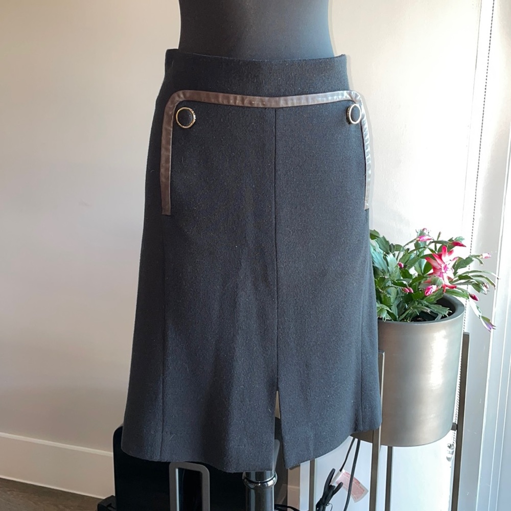 Tory Burch Wool Blend Skirt w/ Leather Detailing Sz XS